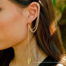 Simple and versatile earrings ear clips, alloy leaf tassel geometric earrings